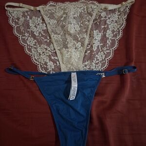 Victoria's Secret Cream Lace and Blue Thong And Panties